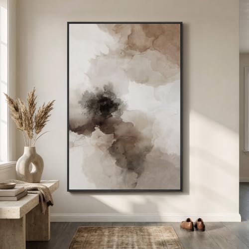 Extra Large Framed Brown Beige Abstract Wall Art for Living Room