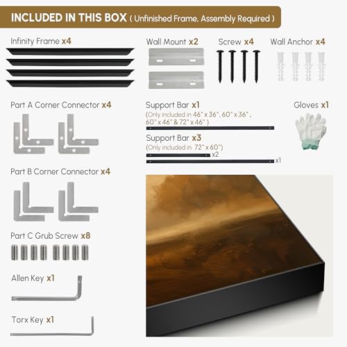36"x46" Extra Large Framed Wall Art Golden Horizon Abstract Landscape Warm Brown and Amber Sky Illustration for Home Living Room Bedroom Decor