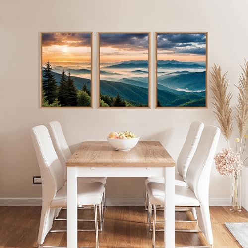 Large Nature Mountain Sunrise Framed Canvas Wall Art