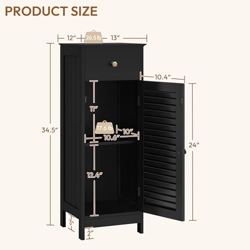 Small Bathroom Storage Cabinet with Drawer & Louvered Door