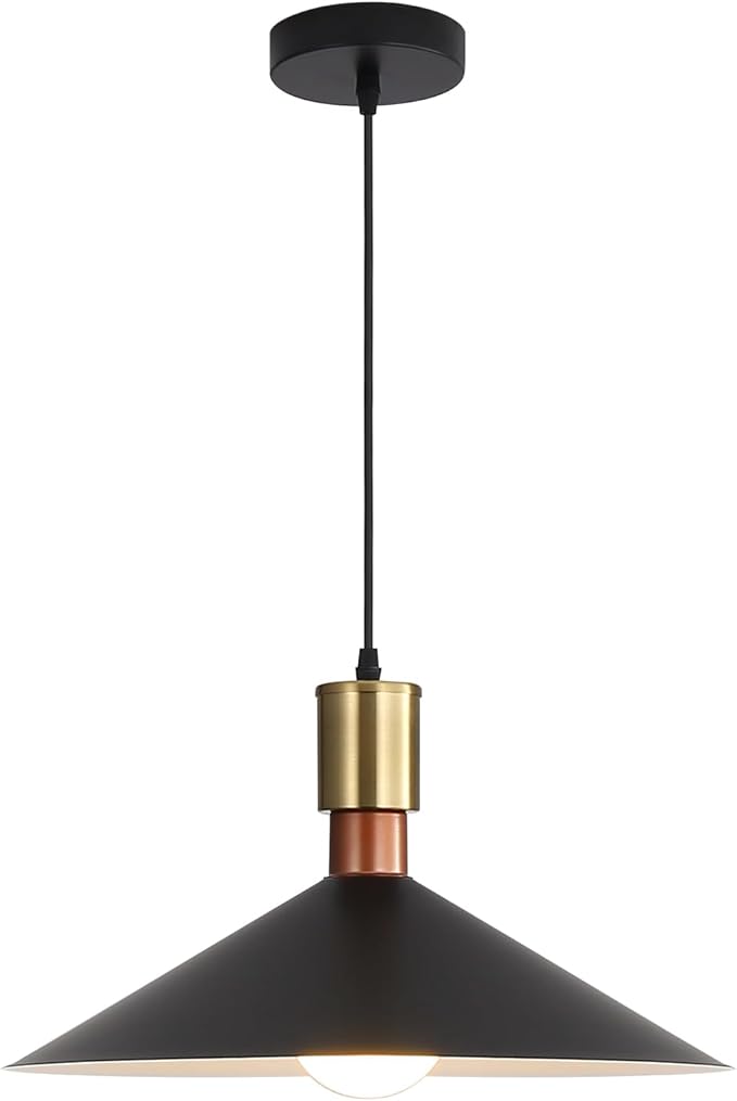 16 Inch Modern Black Pendant Light, Minimalist Cone Pendant Lamps