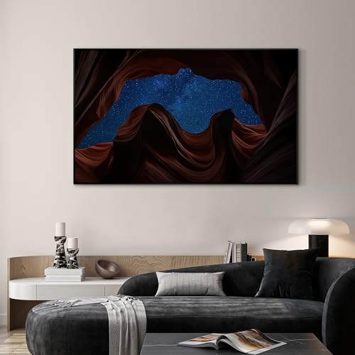 30"x60" Extra Large Framed Wall Art Starry Night Sky Through Antelope Canyon Rock Arch for Home Living Room Bedroom Decor