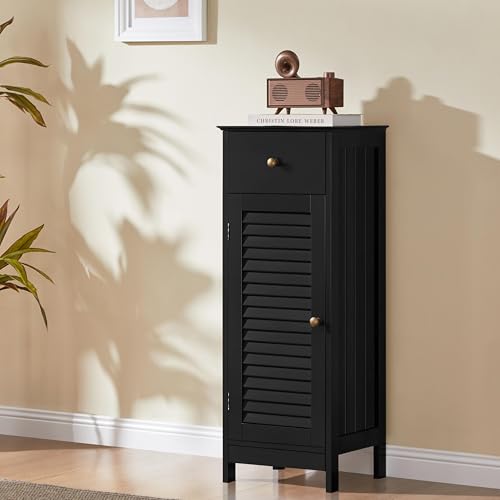Small Bathroom Storage Cabinet with Drawer & Louvered Door