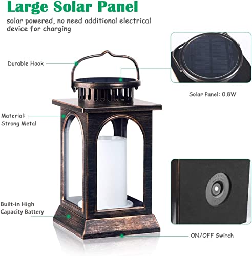 Flickering Flame Solar Lights Outdoor Metal Hanging Lantern (2 Count)