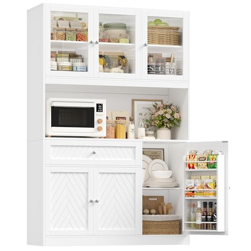 72” Tall Kitchen Pantry Storage Cabinet with Painted Strip Door