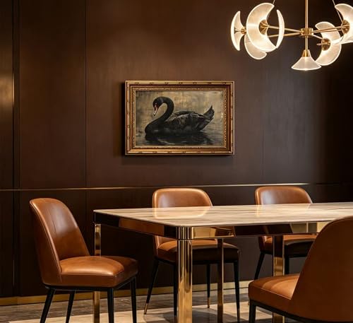 Vintage Gold Framed Black Swan Wall Art