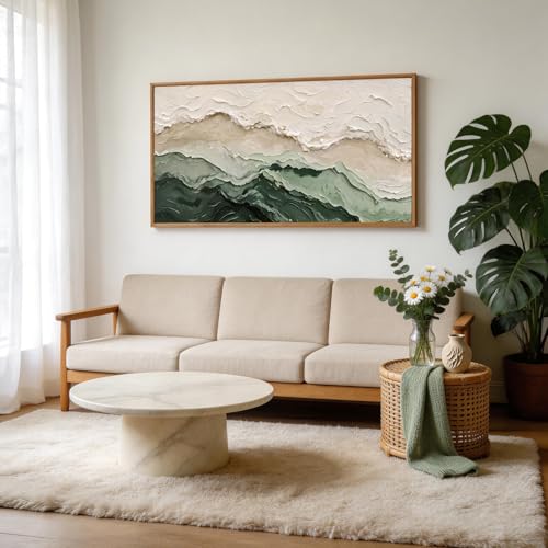 3D Textured Green Abstrcat Ocean Framed Canvas Wall Art 40x20 Inch