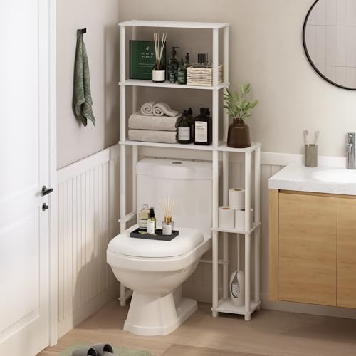 Turn-N-Tube Over The Toilet Storage, 5-Shelf Over The Toilet Organizer, Freestanding Space Saver Bathroom Shelf, for Bathroom Organizers and Storage, White