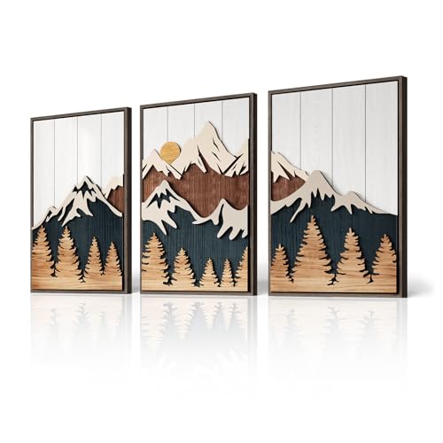 Framed 3D Wood Mountain Wall Art (3 Count)