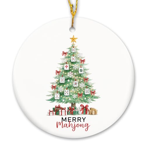White Snowflake Mahjong Christmas Tree Ceramic Ornament Gifts