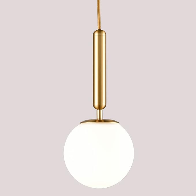 DIRYZON EUL Mid Century Modern Globe Pendant Light Opal Glass Hanging Light
