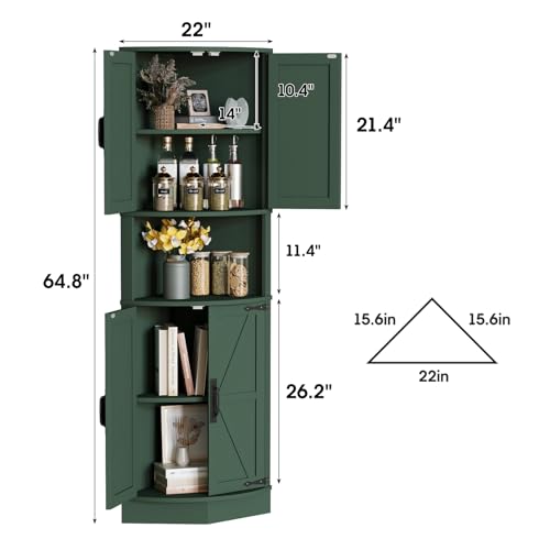 64.8" Tall Farmhouse Corner Cabinet with 4 Doors and 5 Storage Shelves