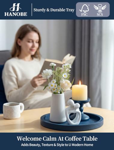 Navy Blue Round Decorative Trays for Coastal Coffee Table Decor