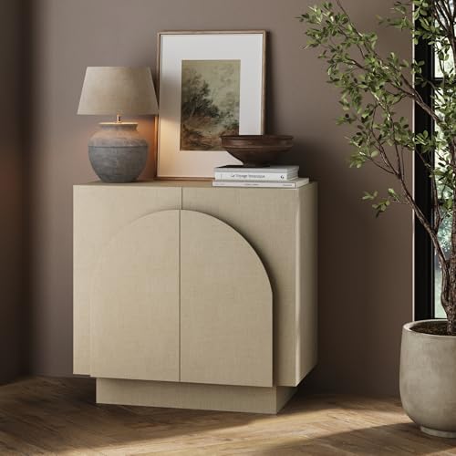 Iris Mid Century Modern Arched Curio Cabinet with Beige Linen Finish