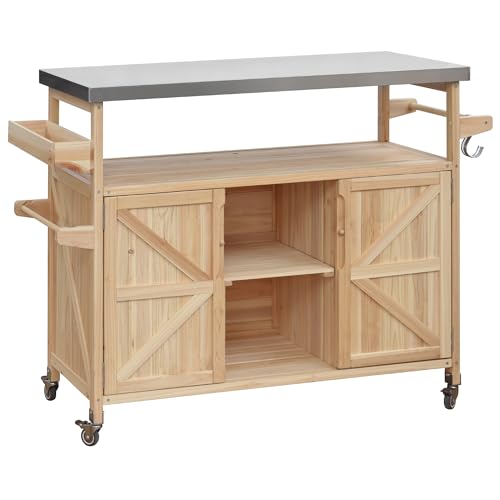50.25" Outdoor Kitchen Island with Rolling Bar Cart & Storage Cabinet