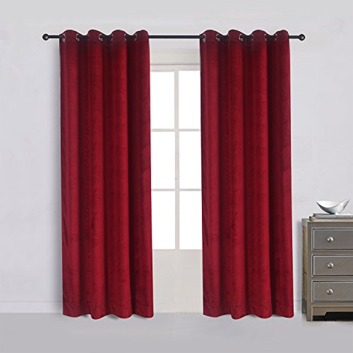 Set of 2 Classic Blackout Velvet Curtains Panels Home Theater Grommet Drapes Eyelet 52Wx96L
