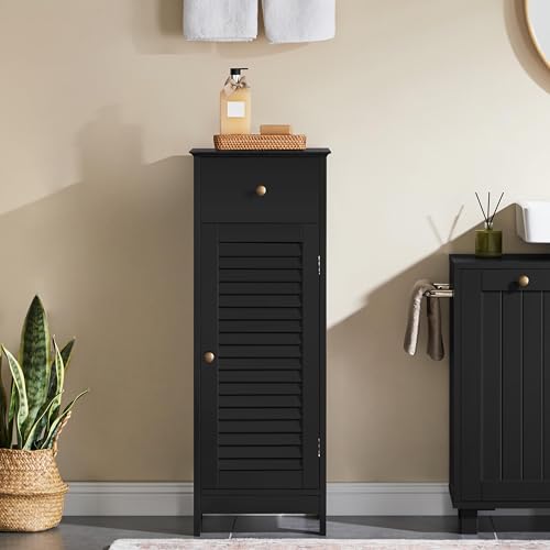 Small Bathroom Storage Cabinet with Drawer & Louvered Door