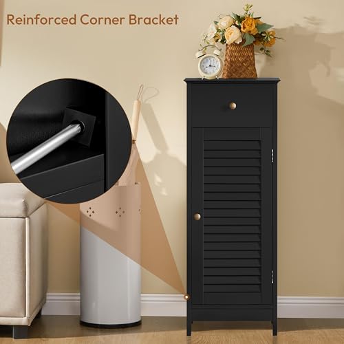 Small Bathroom Storage Cabinet with Drawer & Louvered Door