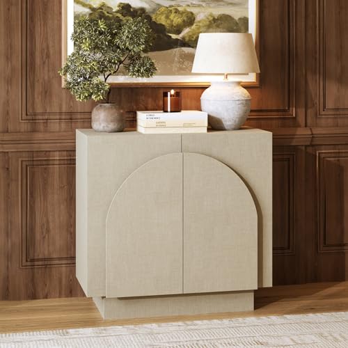 Iris Mid Century Modern Arched Curio Cabinet with Beige Linen Finish