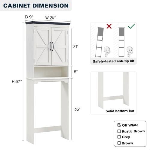 67" Farmhouse Over The Toilet Storage Bathroom Cabinet