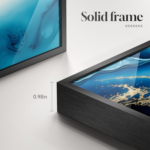 Large Framed Blue and Gold Abstract Wall Art for Living Room (3 Count)