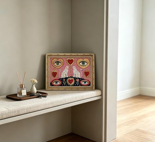 Vintage Gold Framed Gothic Leopard Wall Art Boho Witchy Psychedelic Eye Heart Canvas Prints Pink Cheetah Poster Mystical Jungle Animal Painting Picture Artwork for Bedroom Living Room Decoration
