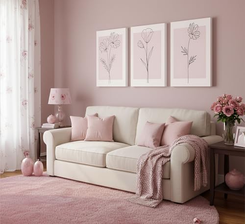3 Pcs Minimalism Pink Floral Botanical Canvas Wall Art 12X16in (3 Count)
