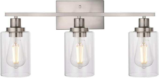 MELUCEE 3 Lights Wall Sconce Brushed Nickel Finished Modern Bathroom Vanity