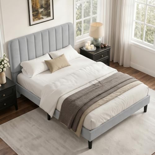 Full Size Bed Frame with Upholstered Headboard