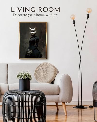 Gothic Victorian Cat Mask Lady Framed Halloween Wall Art