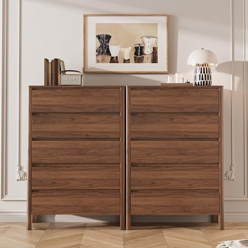 Walnut 5 Drawer Dresser for Bedroom