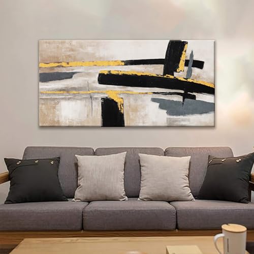 Abstract Wall Art Canvas Wall Art Decor Black And Gold Wall Art Paintings Abstract Wall Decor Artwork For Living Room Bedroom Bathroom Office Home Wall Decor Can Be Hung Directly 24" X 48"