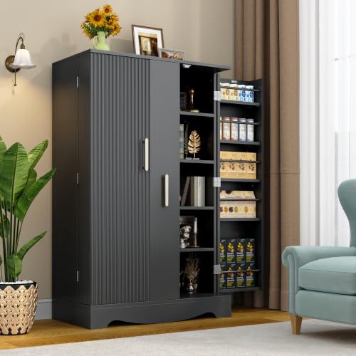 47“ Black Kitchen Pantry Cabinet with 3 Doors