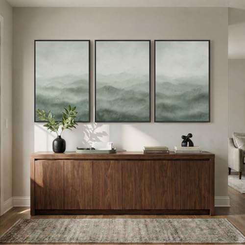 Large Framed Green Abstract Wall Art for Living Room