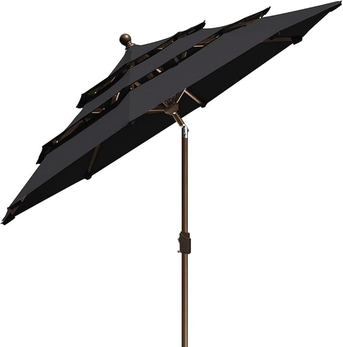 EliteShade USA 10-Year-Non-Fading 9Ft 3 Tiers Market Umbrella Patio Umbrella Outdoor Table Umbrella with Ventilation, Black