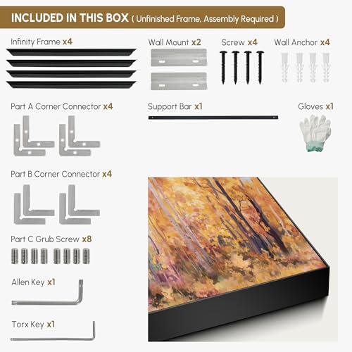 24"x46" Extra Large Framed Wall Art Golden Autumn Forest Path with Vibrant Foliage for Home Living Room Bedroom Decor