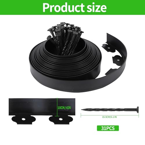 Landscape Edging Borders 33FT Extra Tall 4IN Outdoor Edging Borders Plastic Flexible with 30pcs Stakes