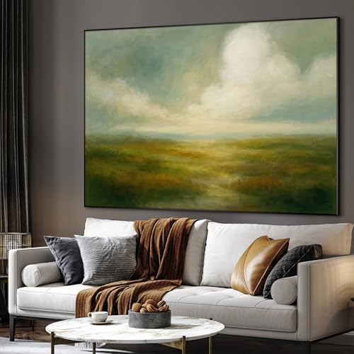 60"x72" Extra Large Framed Wall Art Soft Pastel Hills Dreamy Landscape Illustration for Home Living Room Bedroom Decor