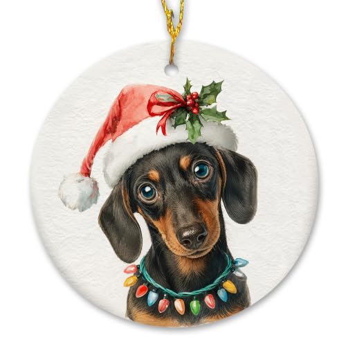 Santa Dachshund Dog Christmas Ceramic Ornament