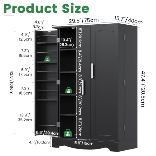 47" Kitchen Pantry Cabinet with Pull Out Drawer Adjustable Shelves