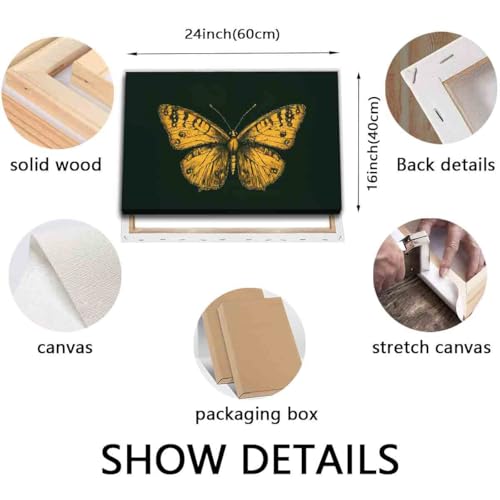 Gold Butterfly Paintings Green Gold Abstract Wall Art Moody Insect Artwork Vintage Butterfly Pictures Abstract Moody Animal Prints Wild Animals Painting Living Room Decor 16x24inch Framed