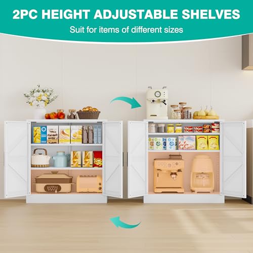 White Storage Cabinet with Doors and Adjustable Shelves