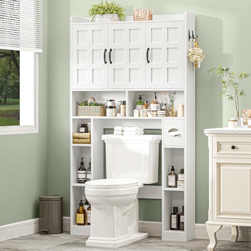 Farmhouse Over The Toilet Storage Cabinet with 3 Barn Doors