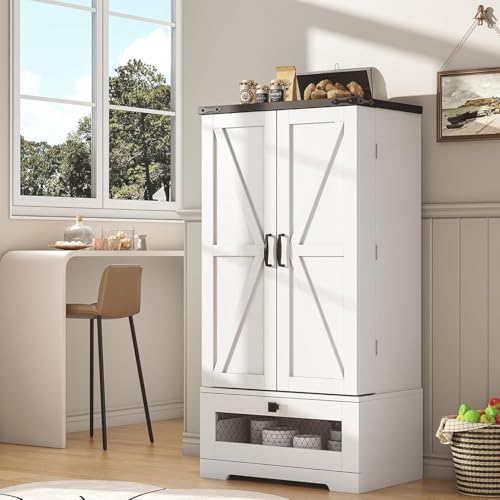 Farmhouse Pantry Cabinet with Barn Door & Adjustable Shelves