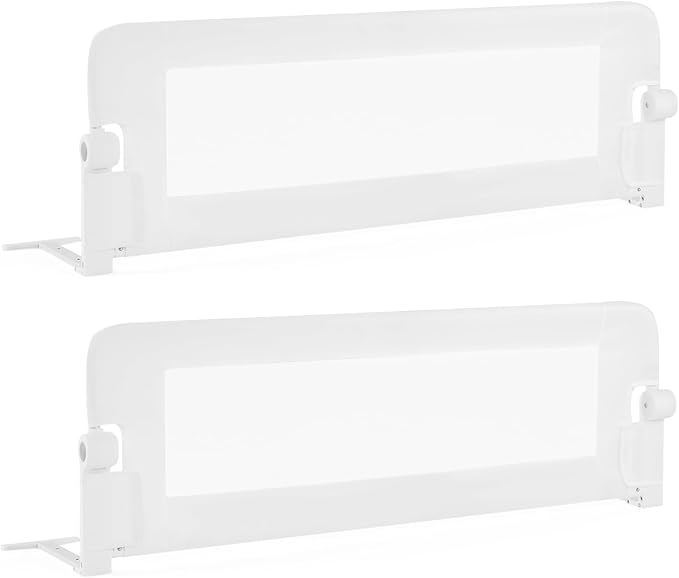 BABY JOY Double Sided Bed Rail Guard, 2 Pack, Extra Long, Swing Down for Convertible Crib, Folding Baby Safety Bedrail for Kids Twin Full Size Queen King Mattress, Rails for Toddlers (White, 48")