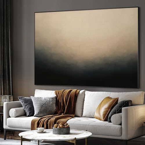 60"x72" Extra Large Framed Wall Art Soft Cream and Dark Abstract Landscape Illustration for Home Living Room Bedroom Decor