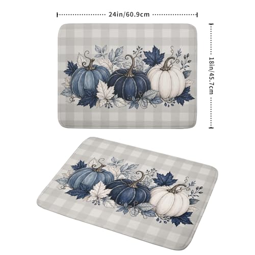 Fall Dish Drying Mat for Kitchen Counter Blue White Pumpkins Grey Plaid Super Absorbent Reversible Microfiber Kitchen Countertop Protector Dishes Pad Large 18x24 inch
