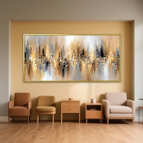 Large Gold Framed Wall Art For Living Room Abstract Wall Decor Modern Canvas Art Wall Decor 29" X 58" Painting Gold Wall Art For Bedroom Apartment Office Dining Room Home Decoration