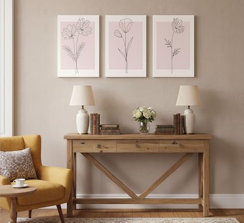 3 Pcs Minimalism Pink Floral Botanical Canvas Wall Art 12X16in (3 Count)