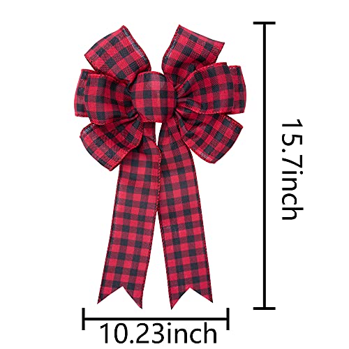 3 Pcs Large Red Black Buffalo Plaid Wreath Bows (3 Count)